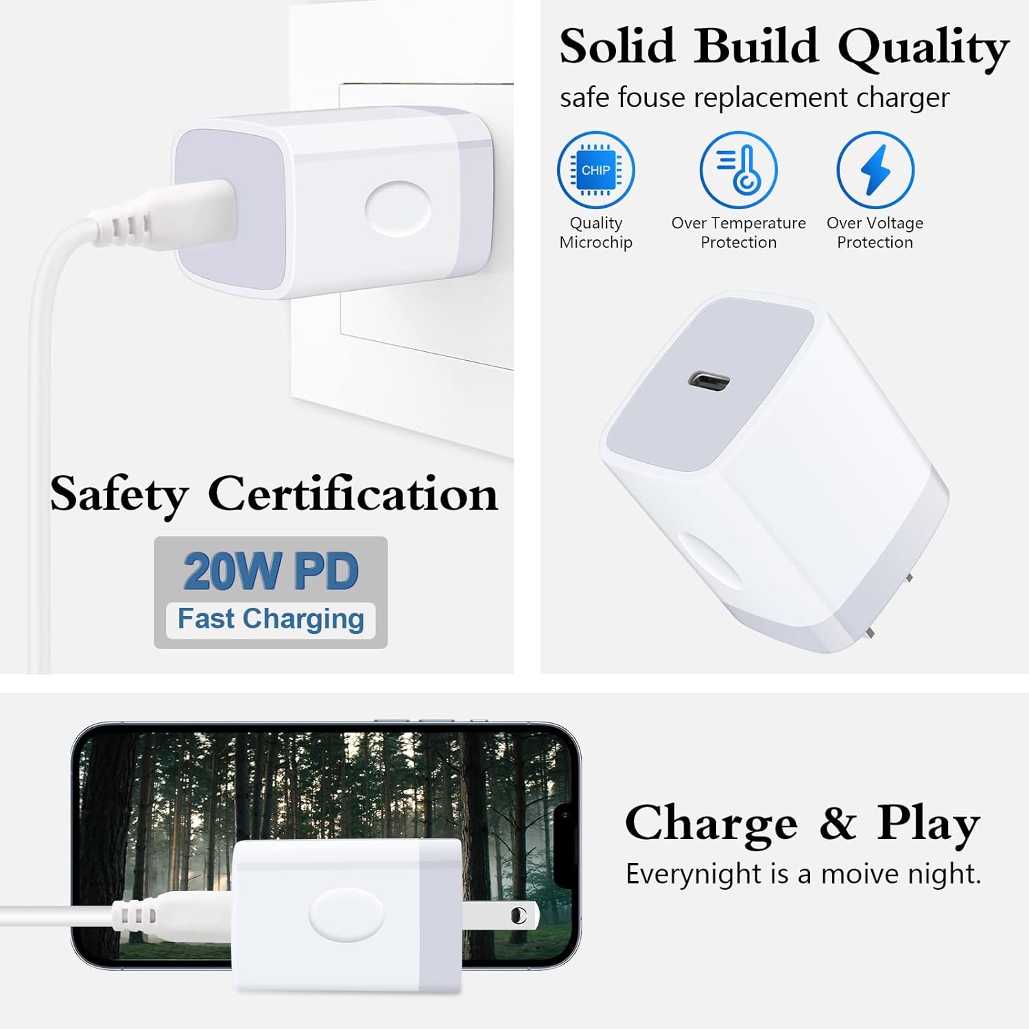 USB C Wall Charger,2Pack 20W USB C Block PD Fast Charger Type C Wall Adapter for iPhone 16 15 14 13 12 11 Pro Max,SE,8 7 6 Plus,iPad,Samsung Galaxy S24 S23 S22 S21 Ultra S20 A14 A15 A33,Pixel 9 8 7 6