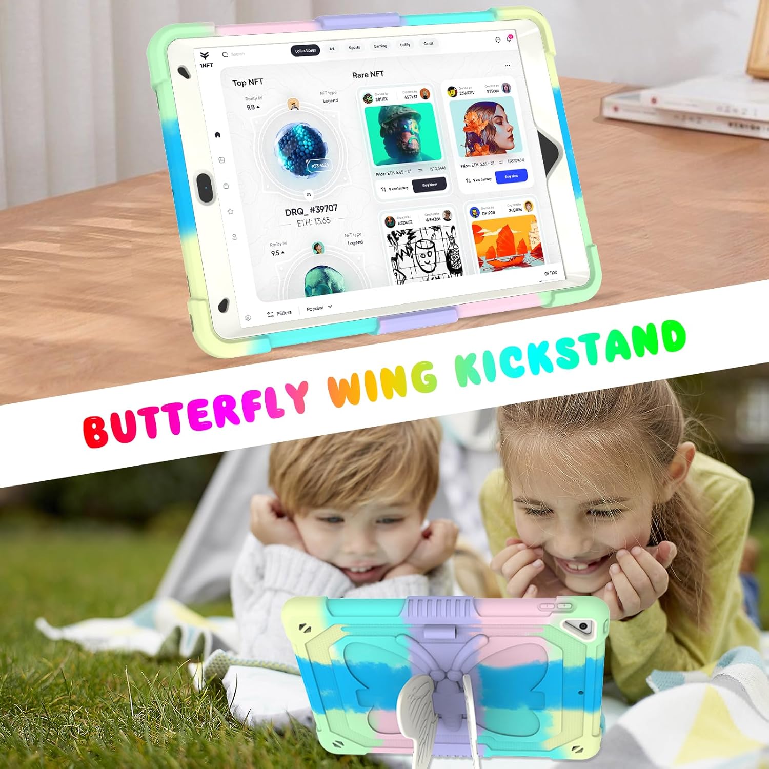 BLOSOMEET Kids Case for iPad 10.2 inch 2021 with Tempered Glass Screen Protector,iPad 9th/8th/7th Generation Case with Stand Pencil Holder & Shoulder Strap,Colorful Green