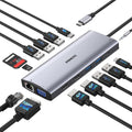 Laptop Docking Station Dual Monitor,14 in 1 USB C Docking Station fo dell hp USB C Hub Multiport Adapter with 2HDMI 4K+VGA+Ethernet+5USB+1USB C+100W PD+SD/TF+Audio,USBC Dock Dongle for Windows Laptop