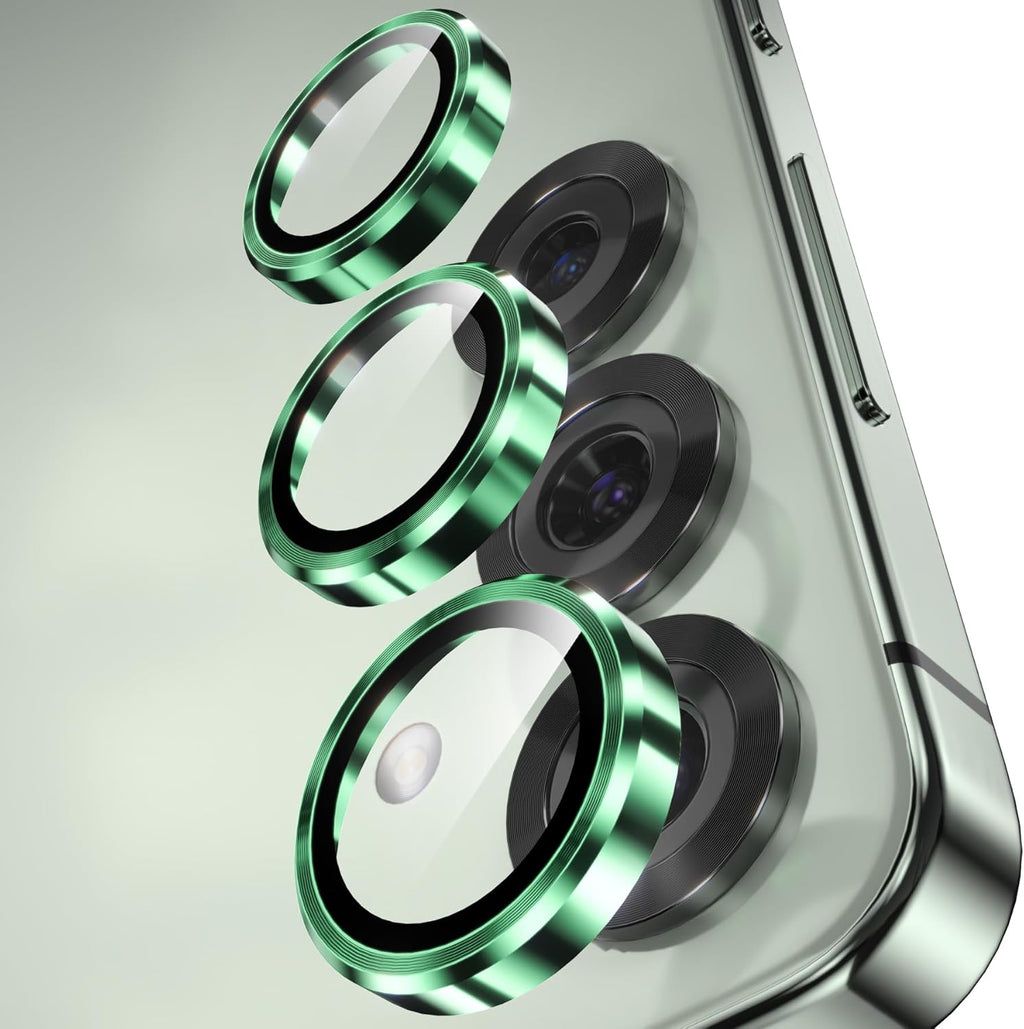 YWXTW Camera Lens Protector for Samsung Galaxy S25 Accessories [1:1 Fit & Ultra Clarity] 9H Tempered Glass Metal Individual Ring Camera Cover Screen Protector for S25, Case Friendly (Green)