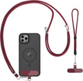 CACOE Phone Lanyard 2 Pcs-1 Pcs Adjustable Neck Strap, 1 Pcs Wrist Strap, 2 Pcs Pads, Universal Crossbody Multifuctional Cell Phone Lanyards Compatible with Most Smartphones(Dark Red)