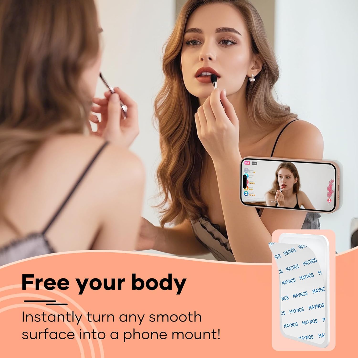Silicone Phone Sticky Grip, Suction Phone Case Mount for iPhone and Android, Hands-Free Sticky Cell Phone Grip, Mobile Fidget Mirror Holder for Selfies and Videos