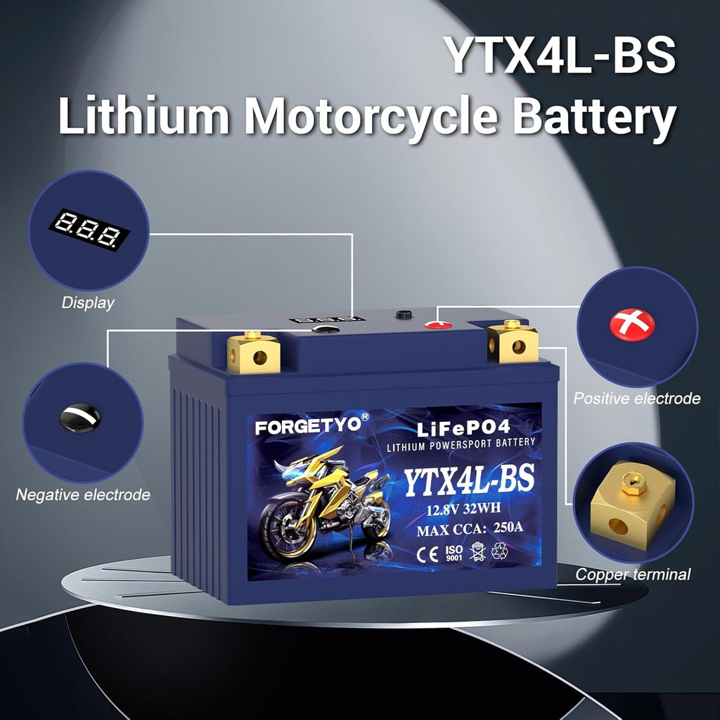 YTX4L-BS Lithium Motorcycle Battery, ATV Battery 12V 2.5AH 250CCA Compatible with Scooter, Snowmobile, Jet Ski, Scooter, PWC & More