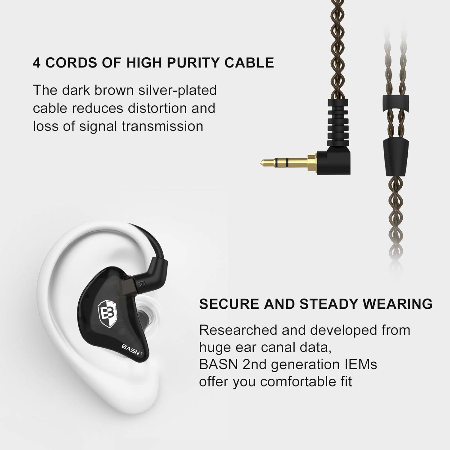 BASN in Ear Monitor Headphones for Musicians, Bsinger 2nd Generation Sound Isolating Earphones with Dual Dynamic Drivers Detachable MMCX Cable (Black)…