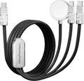 chubbycable Tri-Flex 3 in 1 USB C Cable for Apple Watch Charger Silicone 100W Multi Charging Cable Fast Charge Compatible with iPhone 16/15 Series iWatch iPad Airpods MacBook, 4.1FT, Black