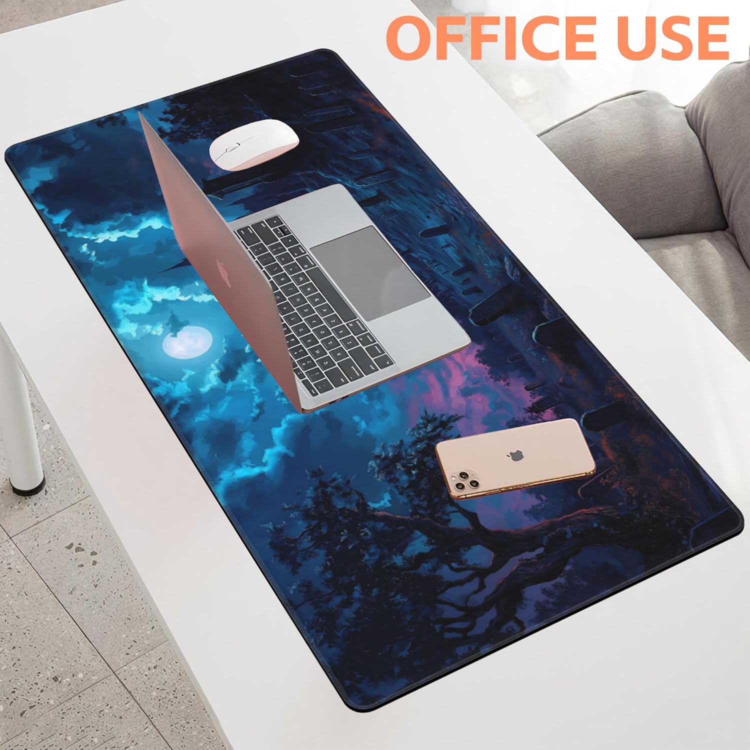 Mouse Pad Large Gothic Graveyard Non-Slip Game Desk Mat with Stitched Edge Laptop Keyboard Desk Pad for Work Home Gaming (35.4 x 15.7 Inches)