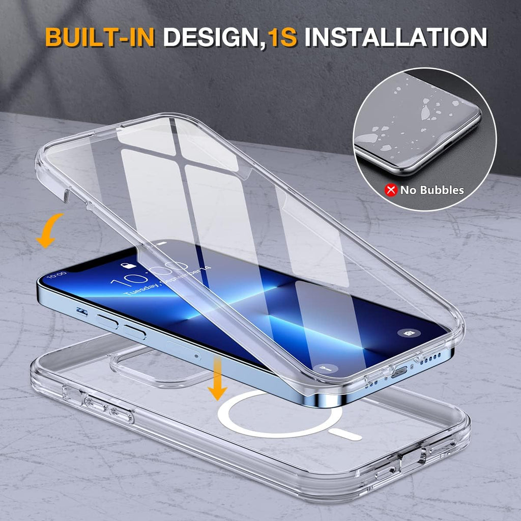 Miracase Magnetic for iPhone 13 Pro Max Case 6.7 inch, (Compatible with MagSafe) Upgrade Full-Body Clear Phone Bumper Case with Built-in 9H Tempered Glass Screen Protector, Magnetic Clear