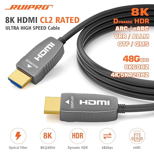 RUIPRO 8K Fiber Optic HDMI 2.1b Cable 10 Feet 48Gbps 8K60Hz 4K120Hz Dynamic HDR - Image 2