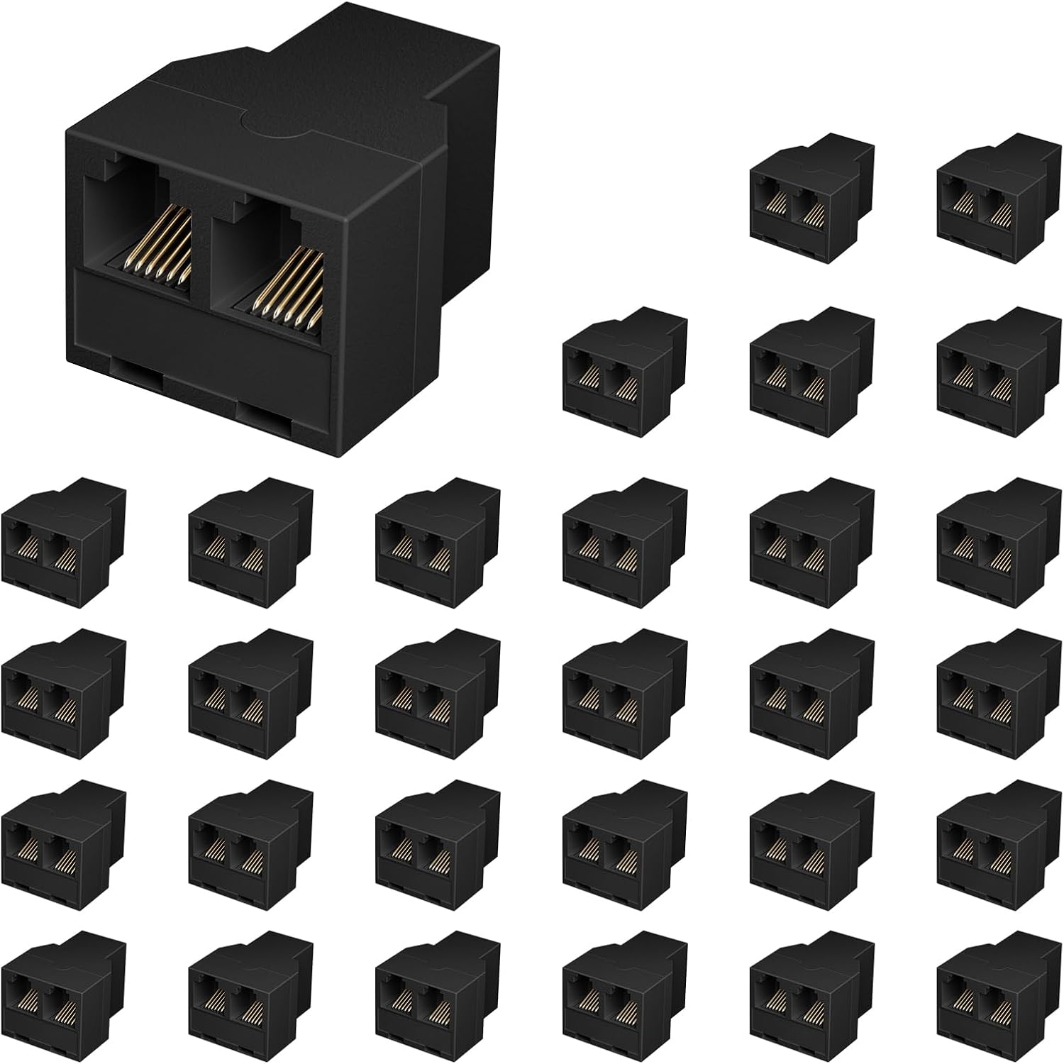 Uvital RJ12 6P6C 3 Female Telephone Line Splitters, Phone Jack Splitter, Telephone Landline Cable Connector and Separator(Black, 30 Pack)
