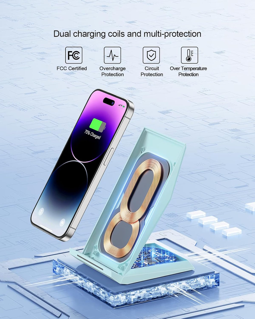 NANAMI Wireless Charger - Fast Wireless Charging Stand Desktop Charger Dock for iPhone 16/15/14/13/12/11 Pro, 10W for Samsung Galaxy S25/S24/S23/S22/S21/S20/Note 20 Ultra/10/9 and Qi-Enabled Phone
