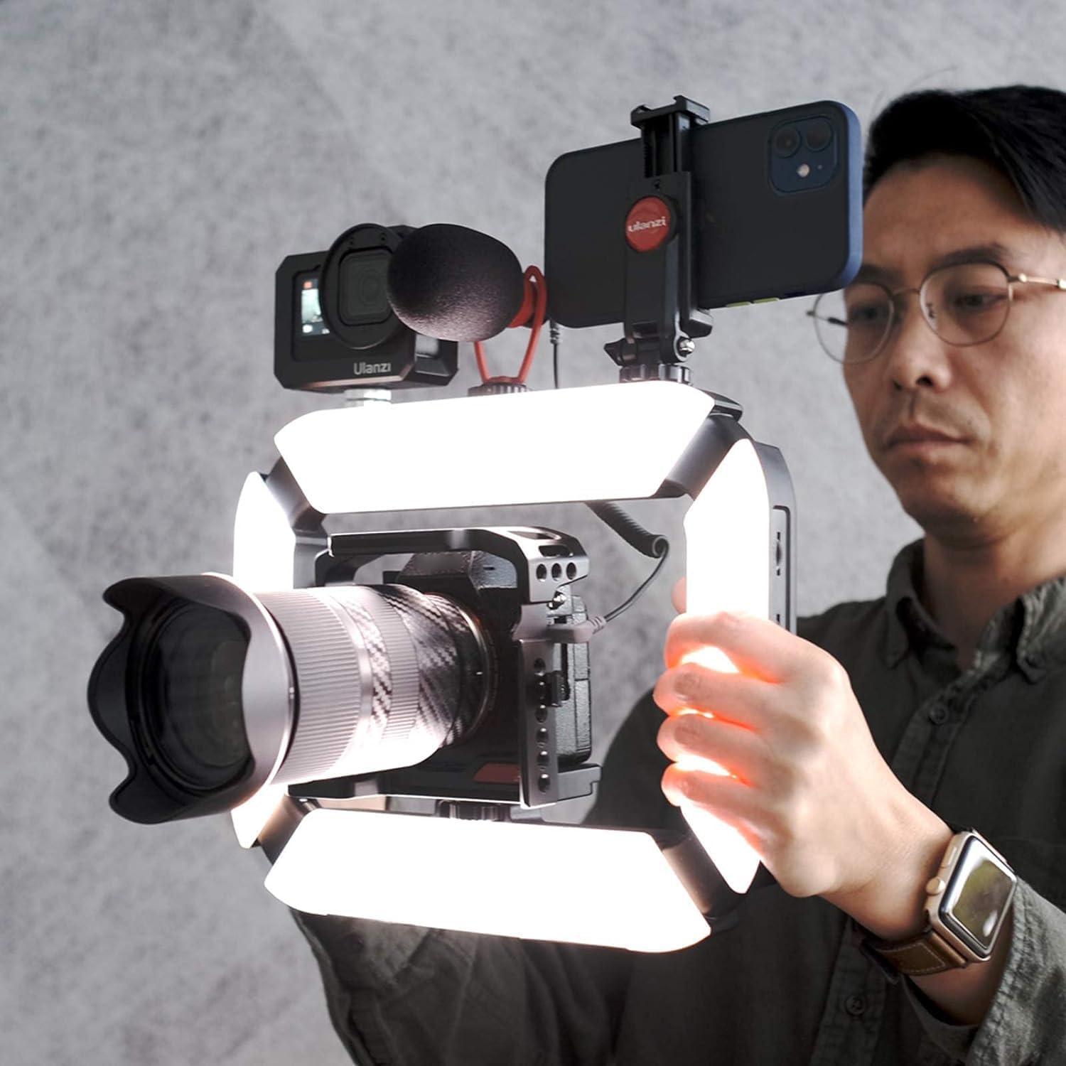 ULANZI U200 Smartphone Video Rig - Control LED Ring Light, YouTube & Vlogging Filmmaking Stabilizer
