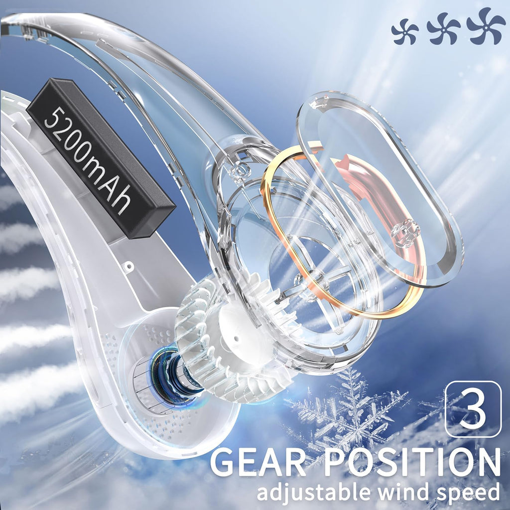 FrSara Neck Fan, Portable Personal Fan Strong Wind, 5200mAh, Air Volume,360° Cooling, No Hair Twisting, Air Volume On 2 Sides, Non-Slip, Quick Charge, Long Use Time, Birthday Gift for Women, Dad, Men