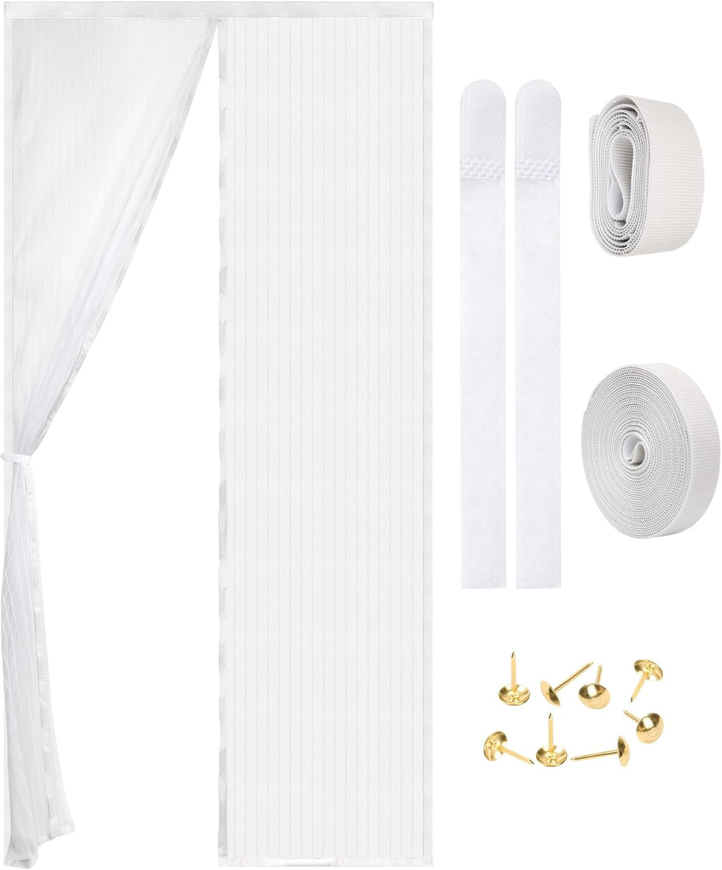 Magnetic Screen Door - Self Sealing, Heavy Duty, Hands Free Mesh Partition Keeps Bugs Out Let Breeze in- Pet and Kid Friendly - Keep Open Feature (White, Fit Door Size 36 x 80 Inch)