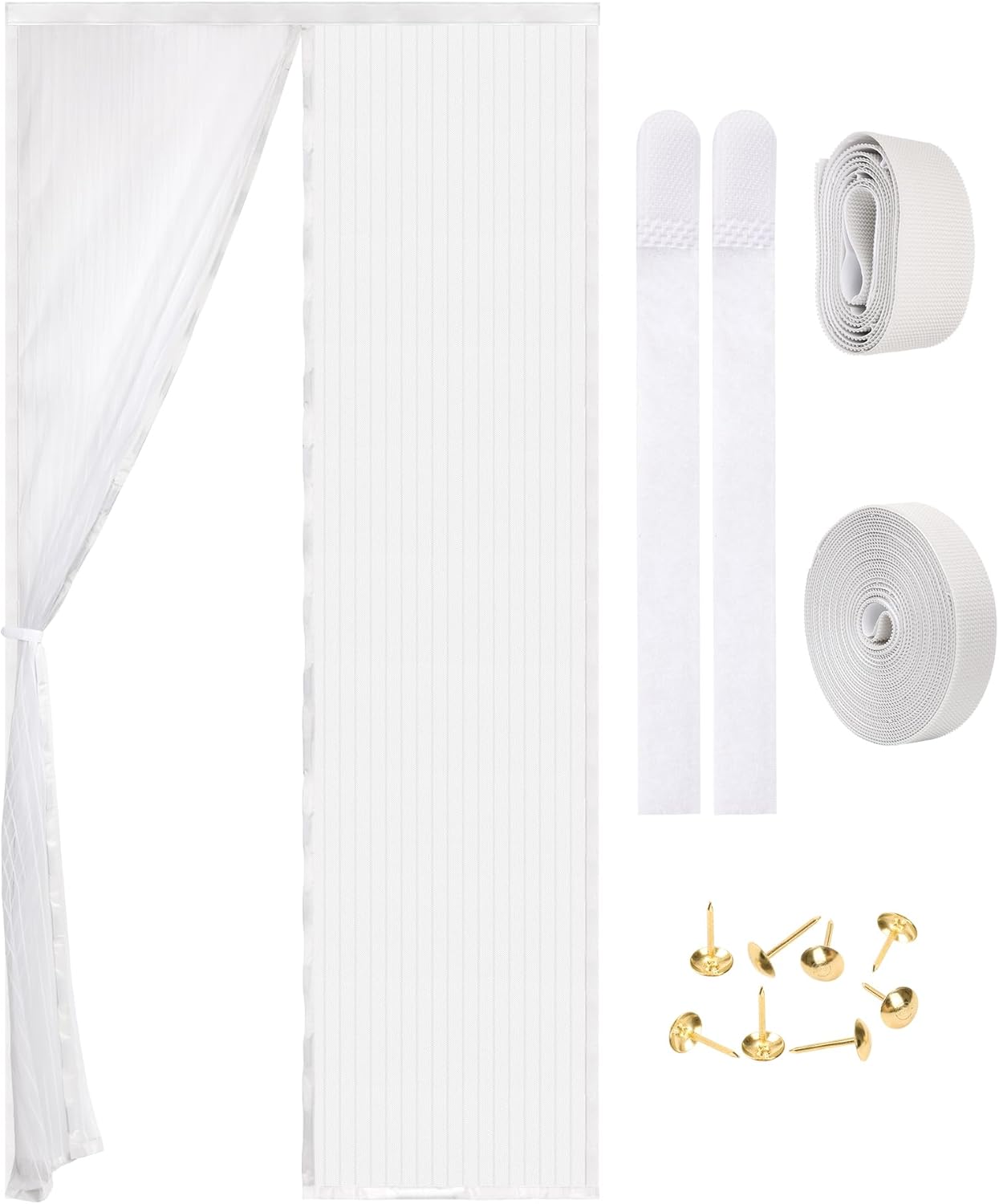 Magnetic Screen Door - Self Sealing, Heavy Duty, Hands Free Mesh Partition Keeps Bugs Out Let Breeze in- Pet and Kid Friendly - Keep Open Feature (White, Fit Door Size 36 x 80 Inch)