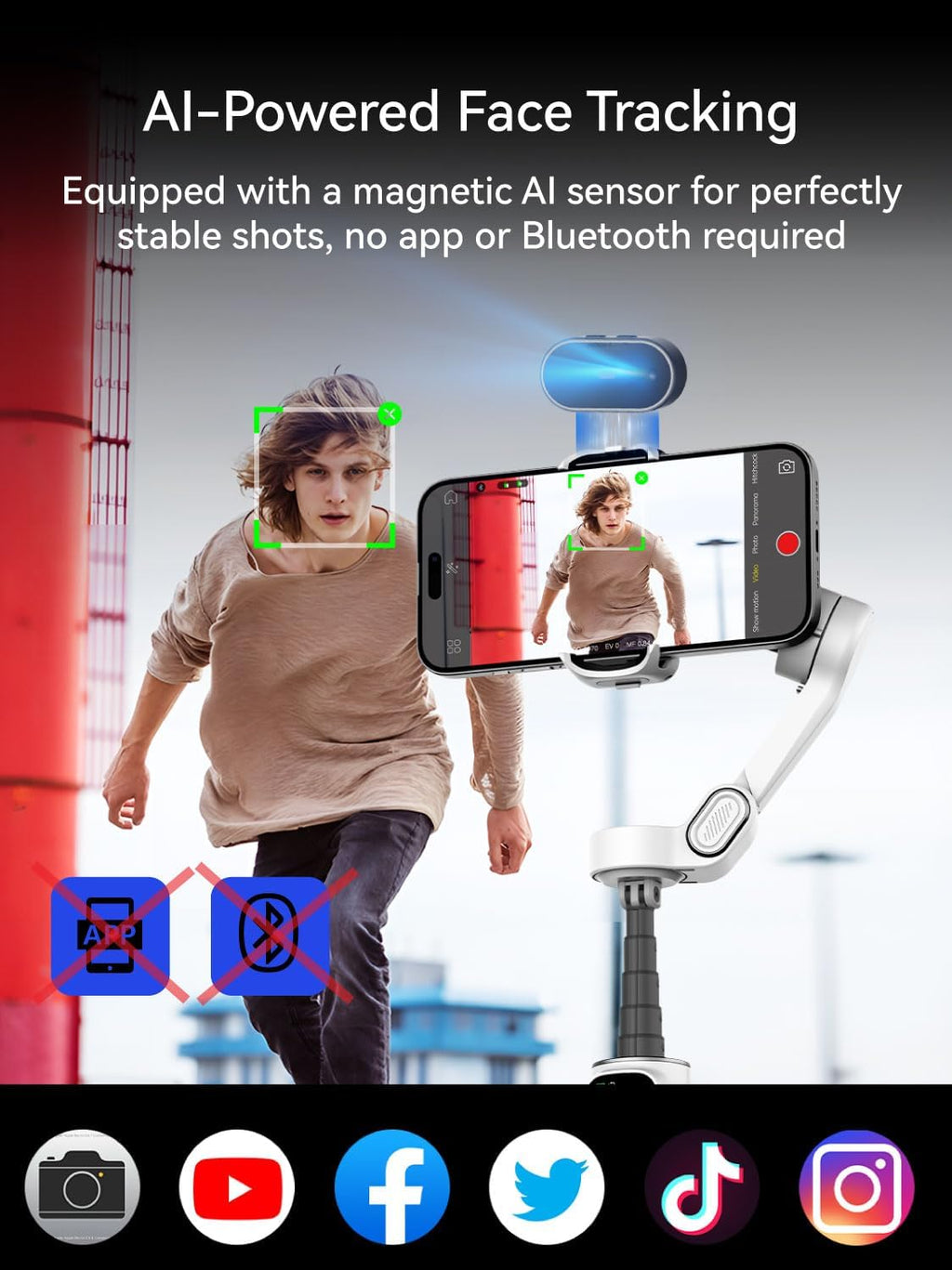 Gimbal Stabilizer for iPhone, Phone Gimbal with AI Tracking Sensor for Vlog Recording, 3-Axis Phone Gimbal with 7.8' Extension Rod and OLED Display for iPhone/Android-Smart X2 AI White
