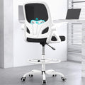 Tall Drafting Chair with Footrest Ring for Home and Work, Ergonomic Home Desk Office Chair with Flip up Arms and Lumbar Support, Extended Height Executive Desk Office Chair(White)