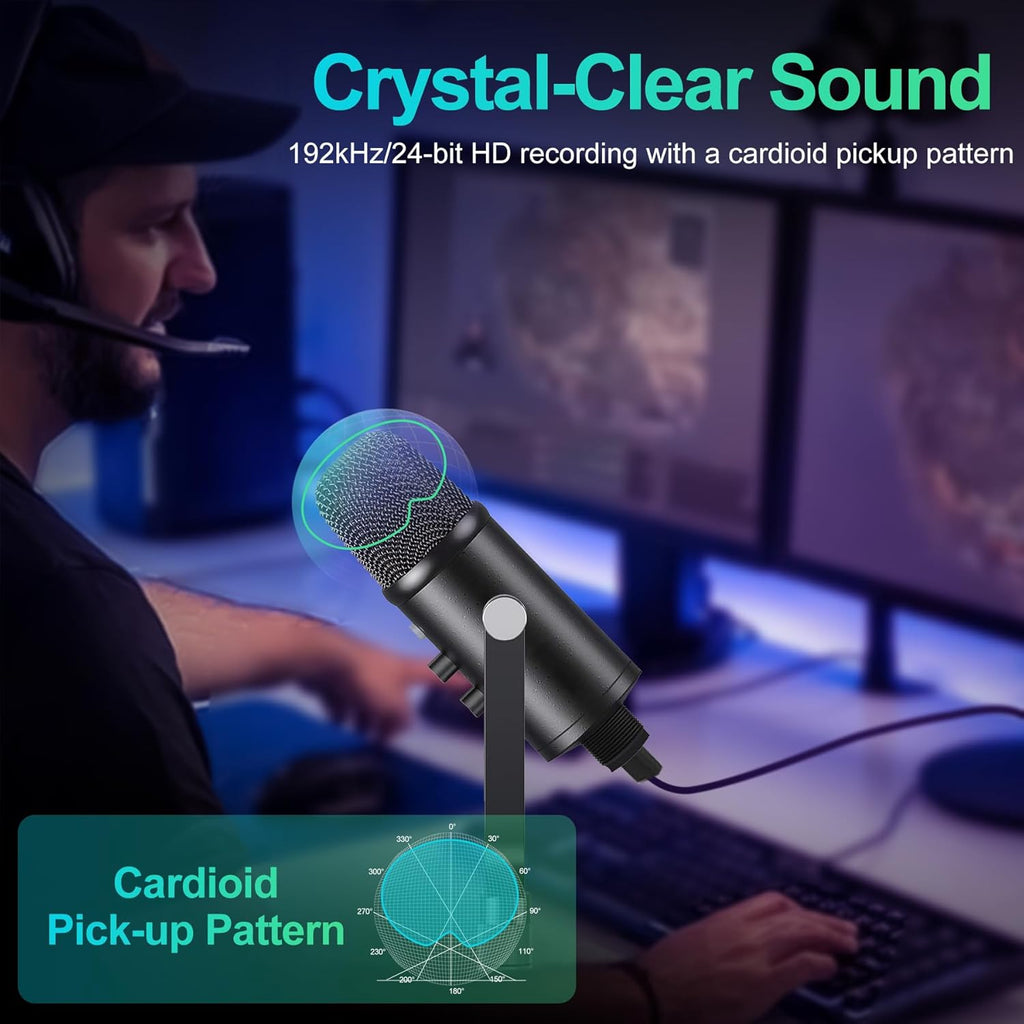 Mercase USB Condenser Microphone for PC, Mac, Phones, PS4/PS5 – Plug & Play Studio Mic with Mute Button & Noise Reduction – for Recording, Streaming, Podcasting, Gaming, Zoom, TikTok, YouTube