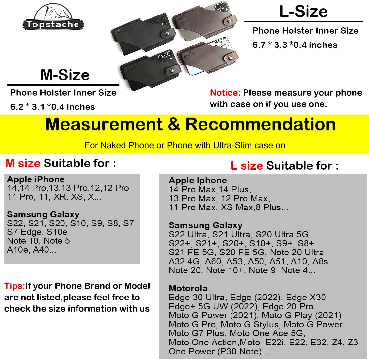 Topstache Leather Phone Holster/ Sheath with Belt Clip Loop, Magnetic Closure,Cell Phone Case/ Pouch for iPhone, Samsung,Darkbrown,Large