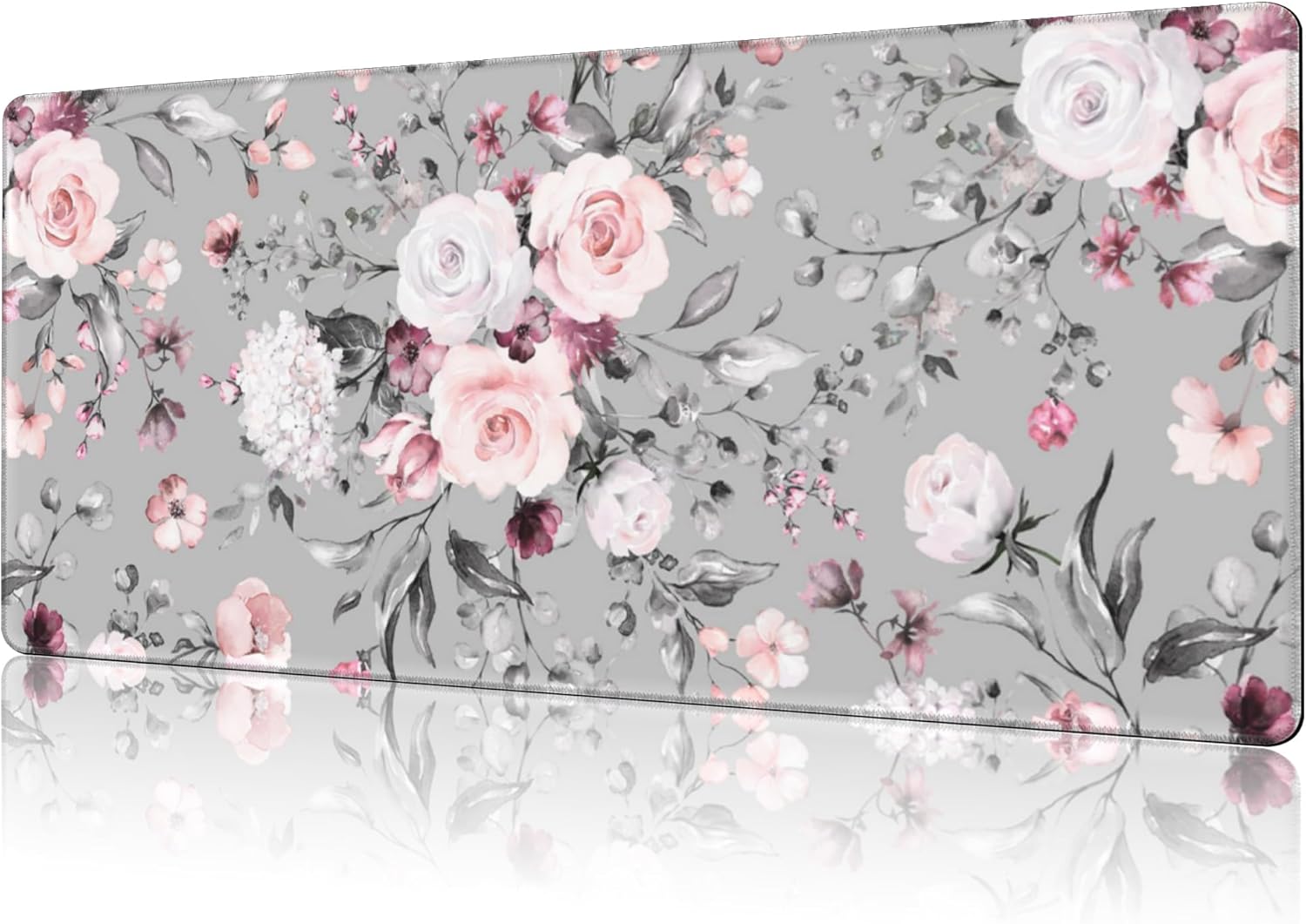 Mouse Pad Large Watercolor Rose Non-Slip Gaming Desk Mat with Stitched Edge Laptop Keyboard Desk Pad for Work Home Gaming (35.4 x 15.7 Inches)
