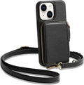ZVE for iPhone 15 Wallet Case, Card Holder Crossbody Phone Purse for Women, Zipper Leather RFID Blocking Carrying Cover with Wrist Strap for iPhone 15 (6.1 inch)- Black