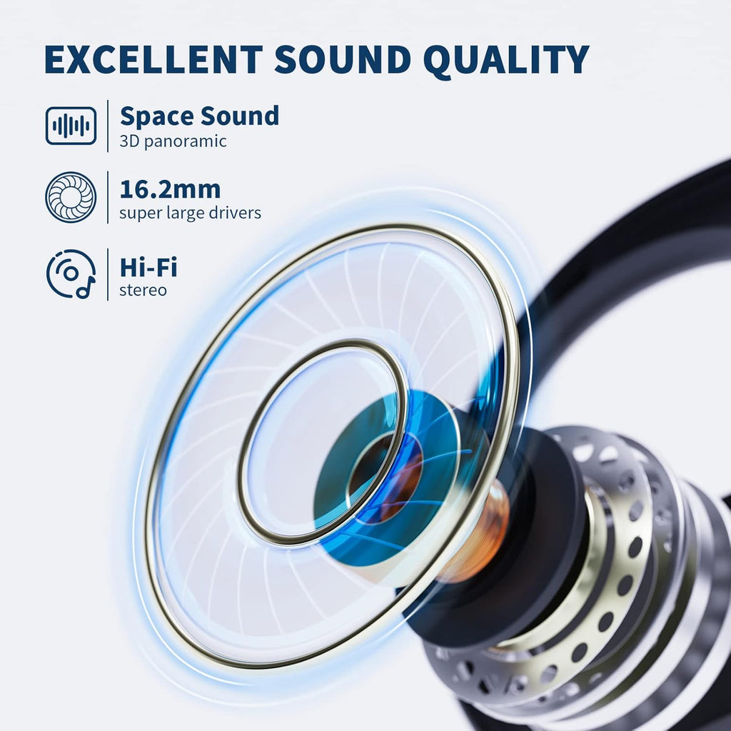 Open Ear Headphones, True Wireless Earbuds 40H Playtime Bone Conduction Headphones with Mic, Bluetooth 5.3 Over Ear Earbuds with Hooks & LED Display Charging Case, IPX6 for Sports (Black)