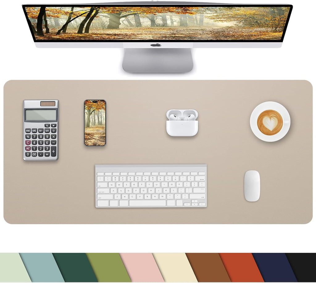 Small Desk Mat,Leather Desk Pad Protector,Desk Mouse pad,Office Desk mat,Laptop Mat for Desk, Non-Slip PU Leather Desk Blotter,Waterproof Desk Writing Pad for Office/Home(31.5"x15.7",Apricot)