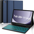Keyboard Case for Samsung Galaxy Tab A9 Plus 5G 11 inch 2023 (SM-X210/X216/X218), 7 Color Backlit Detachable Keyboard Bluetooth, Smart Folio Cover with S Pen Holder for Galaxy Tab A9+ 11"（Dark Blue