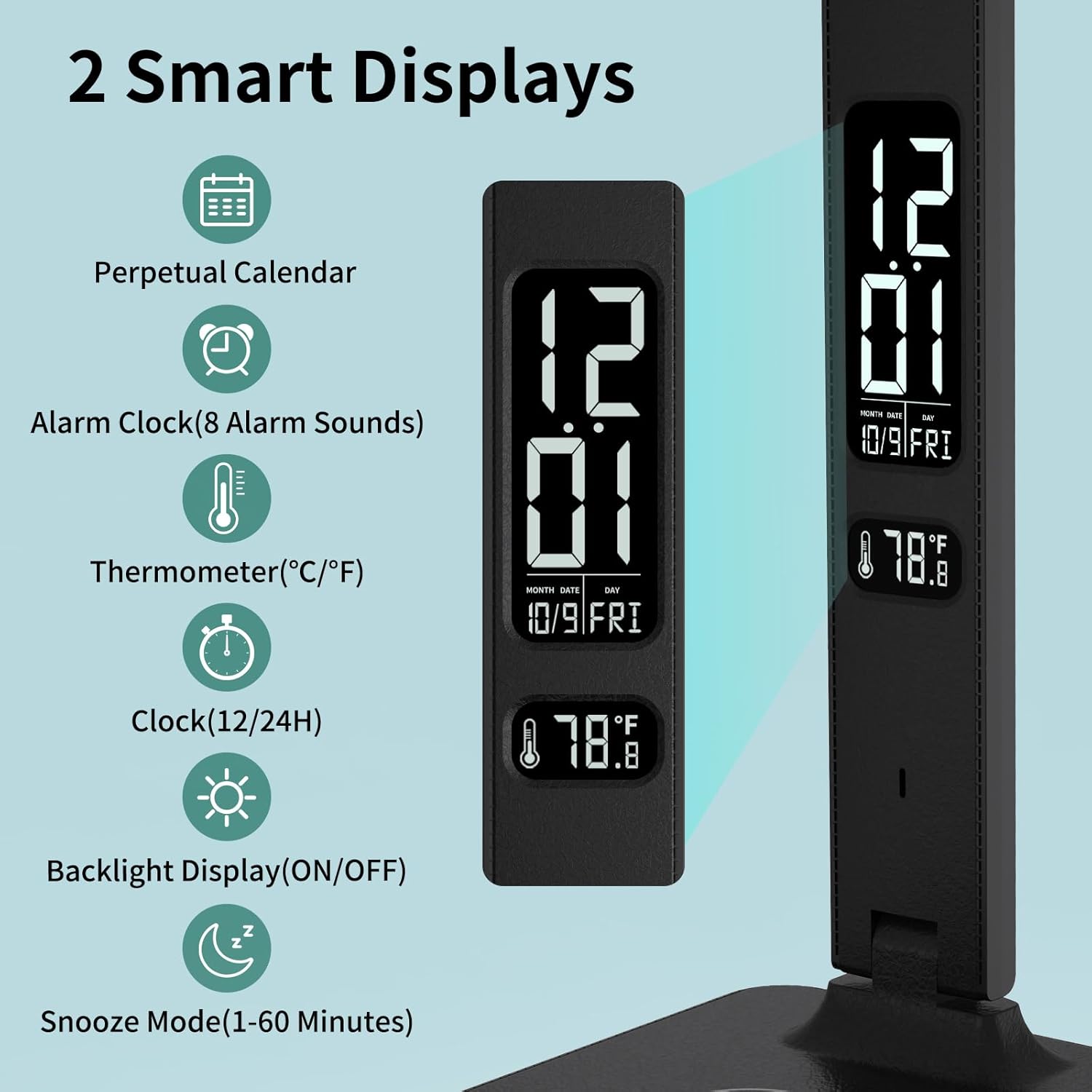LED Desk Lamp for Home Office, USB Charging Port, Reading Lamp Desk Light with 5 Brightness, 3 Colors, Table Lamp with Clock, Alarm, Date, Temperature, Desk Lamp for College Dorm Room (Black)