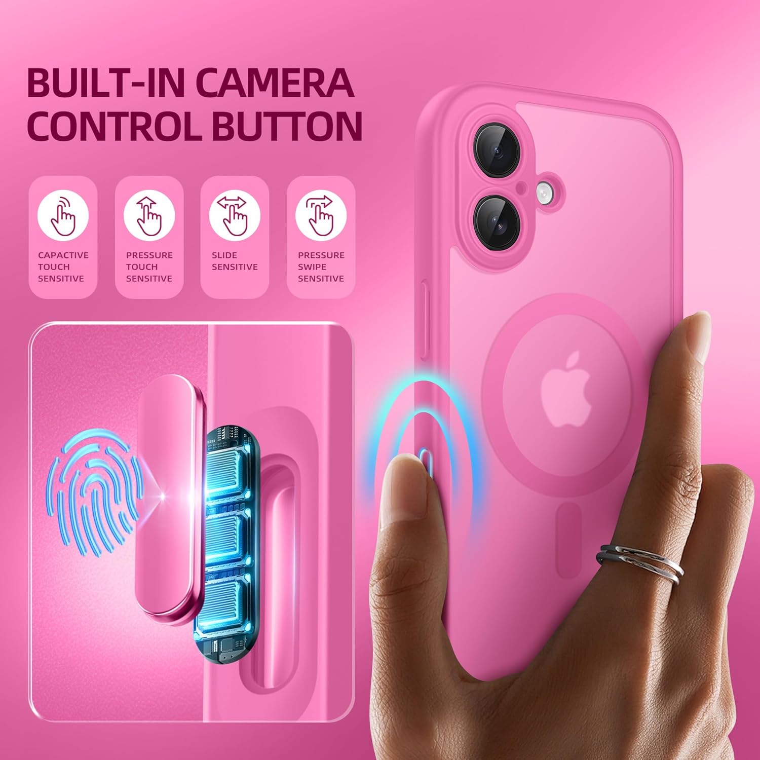 BERFY Magnetic for iPhone 16 Case, Compatible with MagSafe, Built-in Privacy Screen Protector and Upgraded Camera Protection, Anti-Spy Full Body Shockproof Phone Case for 16 6.1", Peony