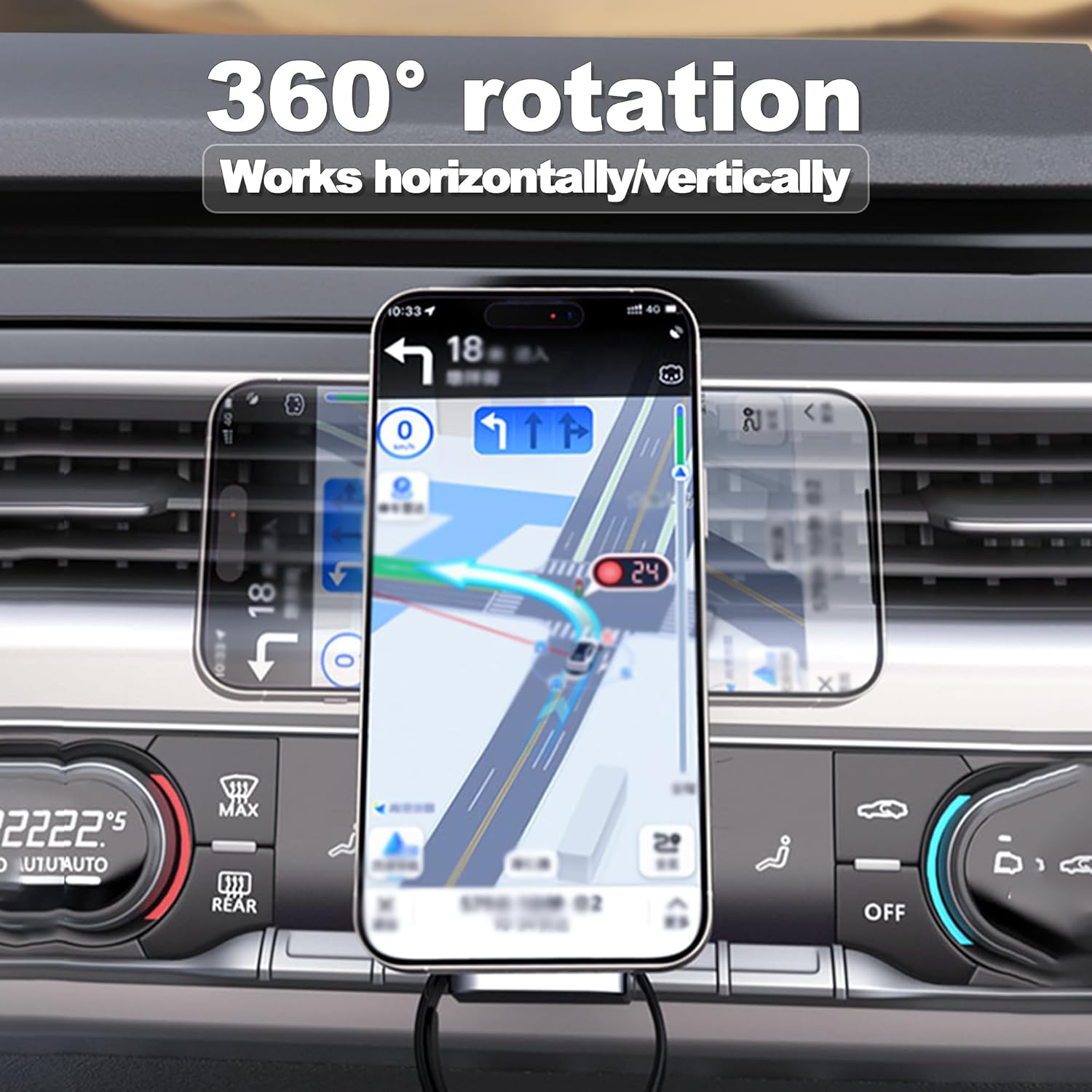 3 in 1 Wireless Car Charger, 15W Fast Charging Phone Holder Foldable Magnetic Mount Fit for All iPhone Android Phone, iWatch, Airpods Wireless Earphone
