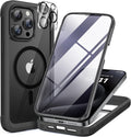 Miracase Magnetic for iPhone 12 Pro Max Case [Compatible with MagSafe] Full-Body Phone case with Built-in Glass Screen Protector& Camera Protector, Military Drop Proof 12 Pro Max Cover, Black