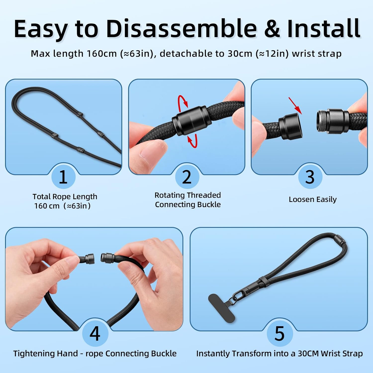 Adjustable Phone Lanyard - Phone Wrist Strap, Cell Phone Crossbody & Neck Hanging - 3-in-1 Universal for Most Smartphones (Deep Gray)