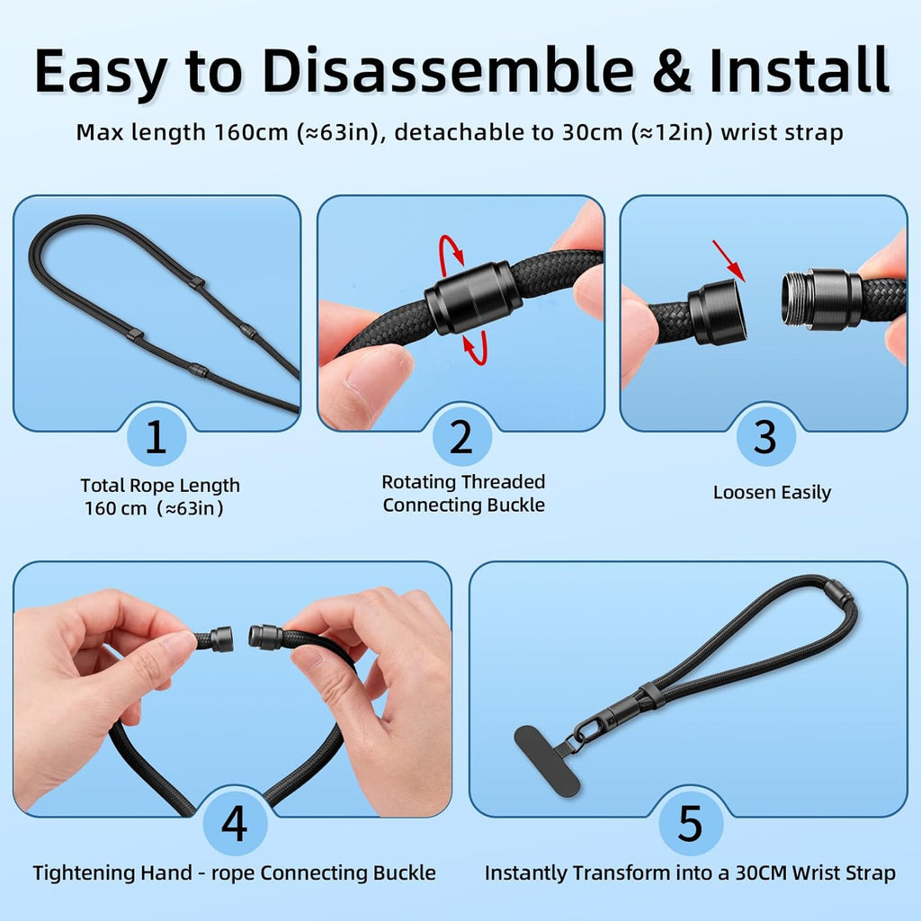 Adjustable Phone Lanyard - Phone Wrist Strap, Cell Phone Crossbody & Neck Hanging - 3-in-1 Universal for Most Smartphones (light camel)