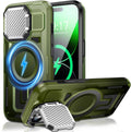 Camera Stand Case for iPhone 14 Pro, [Compatible with Mag Safe] [Lens Cover] 2024 Version Military Grade Protective Soft Case for iPhone 14 Pro 6.1 inch Men Women, Green
