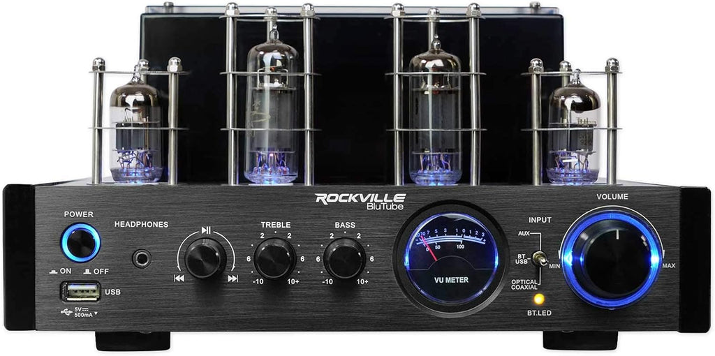 Rockville BluTube LED 70W Tube Amplifier Home Theater Stereo Receiver with Bluetooth, HDMI & Optical, Black with Blue Lights - Perfect for Audiophile Music, Home Theater & Gaming