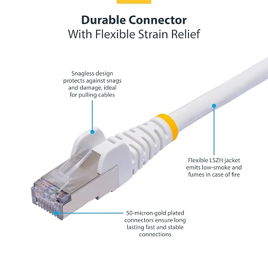 StarTech.com 1ft White CAT8 Ethernet Cable, Snagless RJ45, 100W PoE++, 26AWG - Image 3
