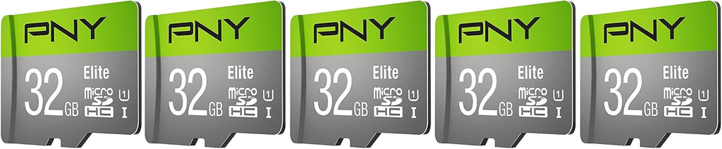 PNY 32GB Elite Class 10 U1 microSDHC Flash Memory Card - 100MB/s, Class 10, U1, Full HD, UHS-I, Micro SD, 5 Count (Pack of 1)