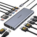 USB C Docking Station Dual Monitor for Dell/HP/Lenovo Laptop, Single 8K@30Hz/4K@120Hz, Triple 4K Display USB C Hub Multiple Adapter with 2 HDMI+DP+USB3.1+6 USB+RJ45+PD+SD/TF+Audio for iPhone 15