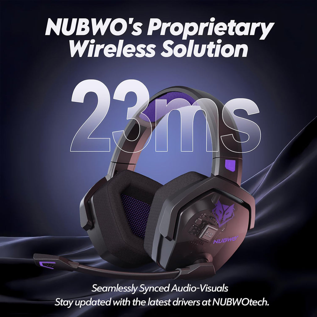 NUBWO G06 Dual Wireless Gaming Headset with Microphone for Ps5, Ps4, PC - 23ms Low Latency Audio - 100-Hour of Playtime - 50mm Drivers (Black-Purple)