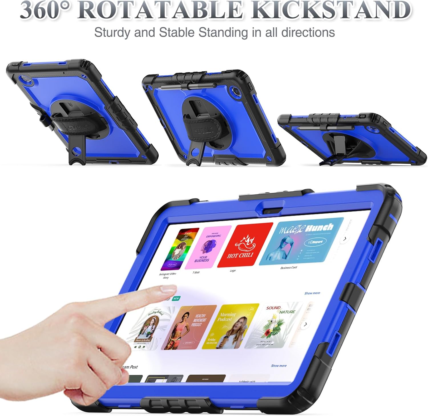 SEYMAC stock Tablet Case for Lenovo Tab M11 (TB-330FU/TB-330XU) 11 inch Drop-Proof Protection Cover with 360° Rotate Stand & Strap [Pen Holder] & Screen Protector/K11/Xiaoxin Pad 2024, Blue+Black