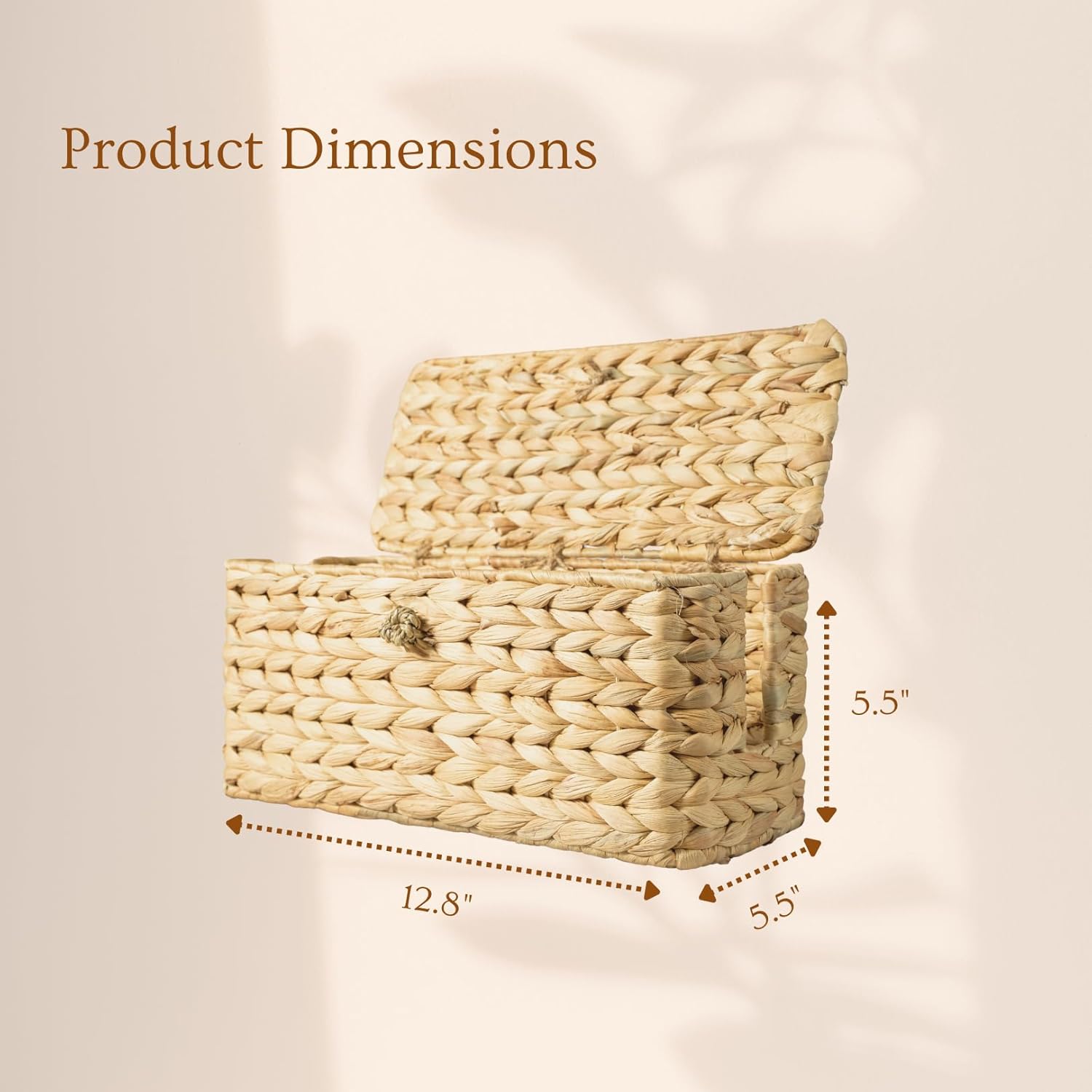 Wicker Cable Management Box with Lid, A Handwoven Water Hyacinth Cords Hider Box for TV, Computer, Router, USB Hub to Hide Cords & Power Strip for Desk, Floor, Office 12.8x5.5x5.5