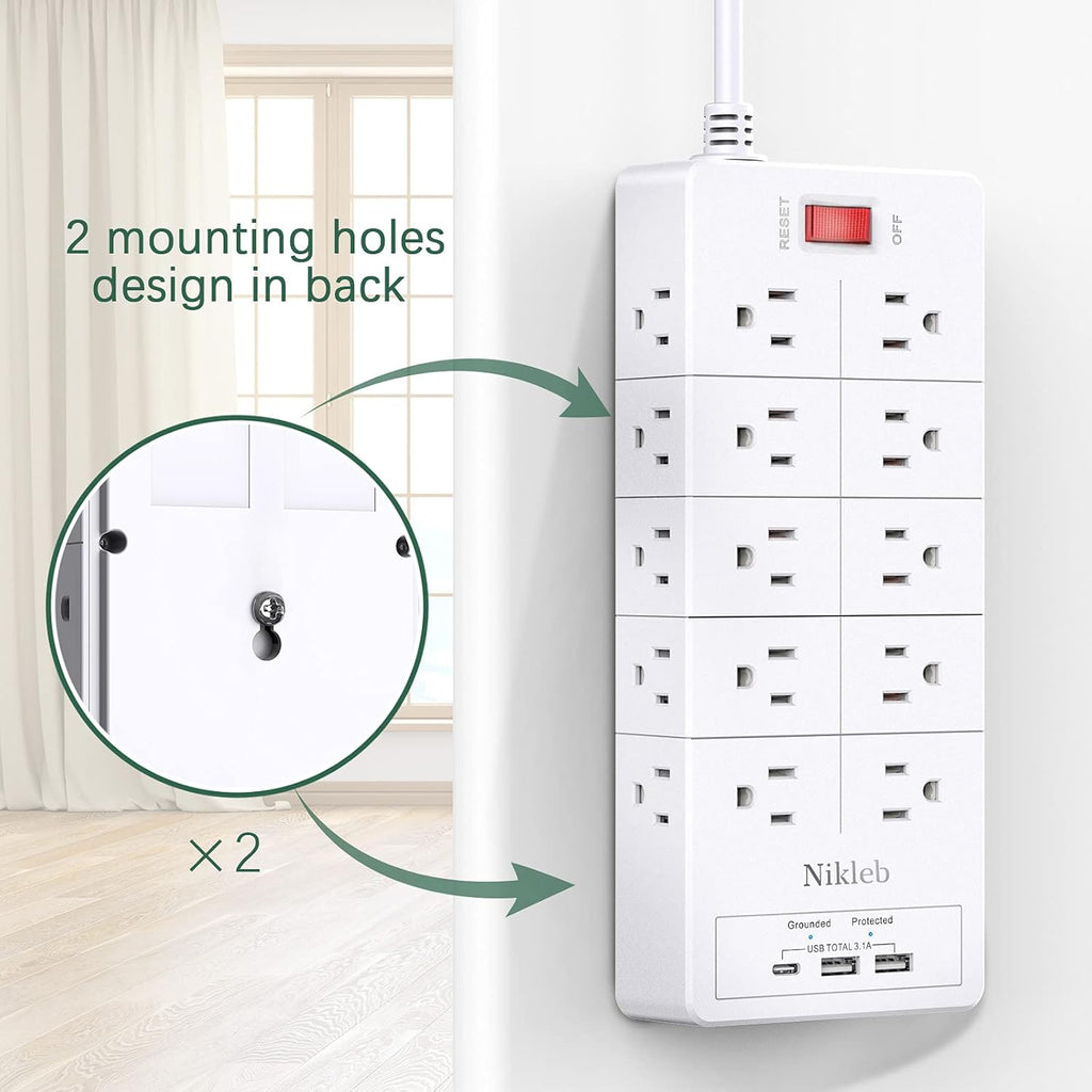 Power Strip Surge Protector 23 in 1, 6ft Extension Cord with 3 USB Ports Smart 3.1A, Multiple Outlet Adapter 20 Outlets, Outlet Extender Cord Organizer for Office, College, Apartment, Gaming Stuff
