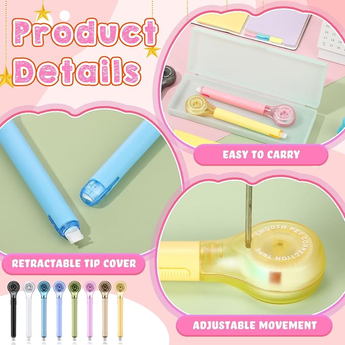 Gersoniel 5 Pack Correction Tape Pen Correctional Ink Tape Push Pull Protective - Image 4