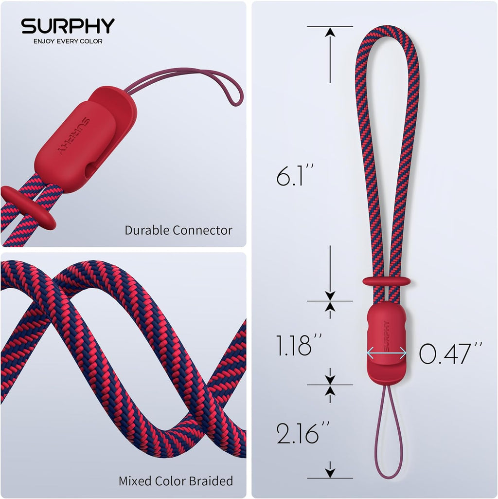 SURPHY 2 Pack Phone Lanyard for Cellphone Case, Phone Wrist Strap for Case, Cellphone Strap with 2-Color Braided, Charm Wrist Lanyard for Women and Men, Red & Gray