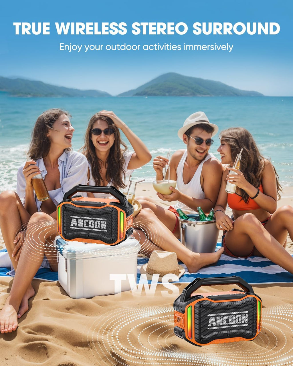 Speakers Bluetooth Wireless: 80W(Peak) Loud Speaker with Bass, 20H Playtime, IPX6 Waterproof, Large Jobsite Speakers for Work, Outdoor, Workshop, Garage, Portable Speaker with TWS (Orange)