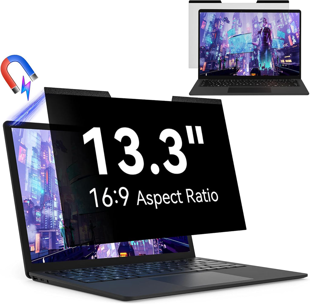 Magnetic 13.3 Inch Laptop Privacy Screen for 16:9 Computer Monitor, Removable Anti Glare Blue Light Filter Protector, 13 In Privacy Shield Compatible with Lenovo Hp Dell Acer Asus Thinkpad Envy Xps