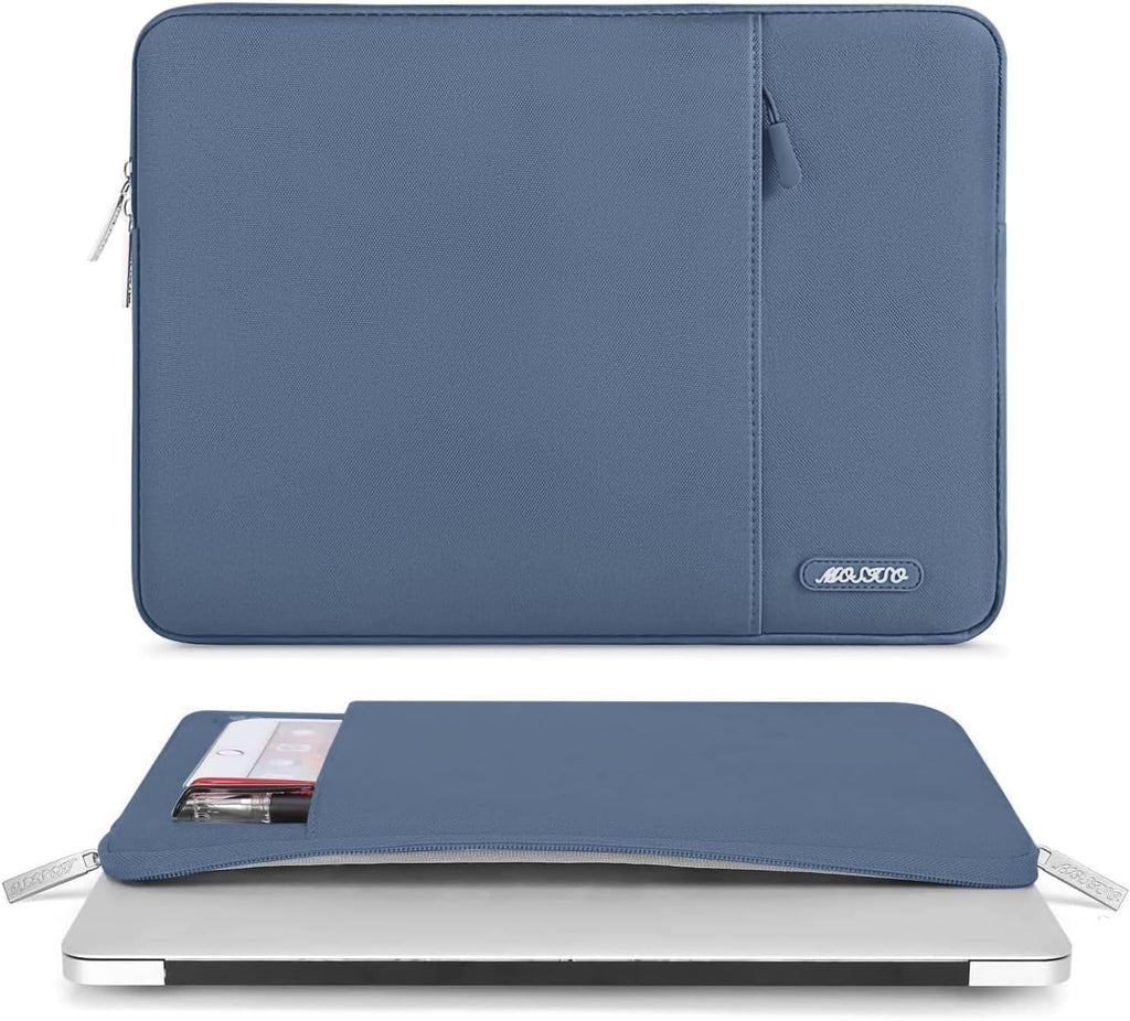 MOSISO Laptop Case 13.3 inch, 13-13.3 inch Laptop Sleeve Compatible with MacBook Air/Pro 13 / Pro 14, HP Dell ASUS Lenovo Notebook, Polyester Vertical Computer Sleeve Bag with Pocket, Steel Blue
