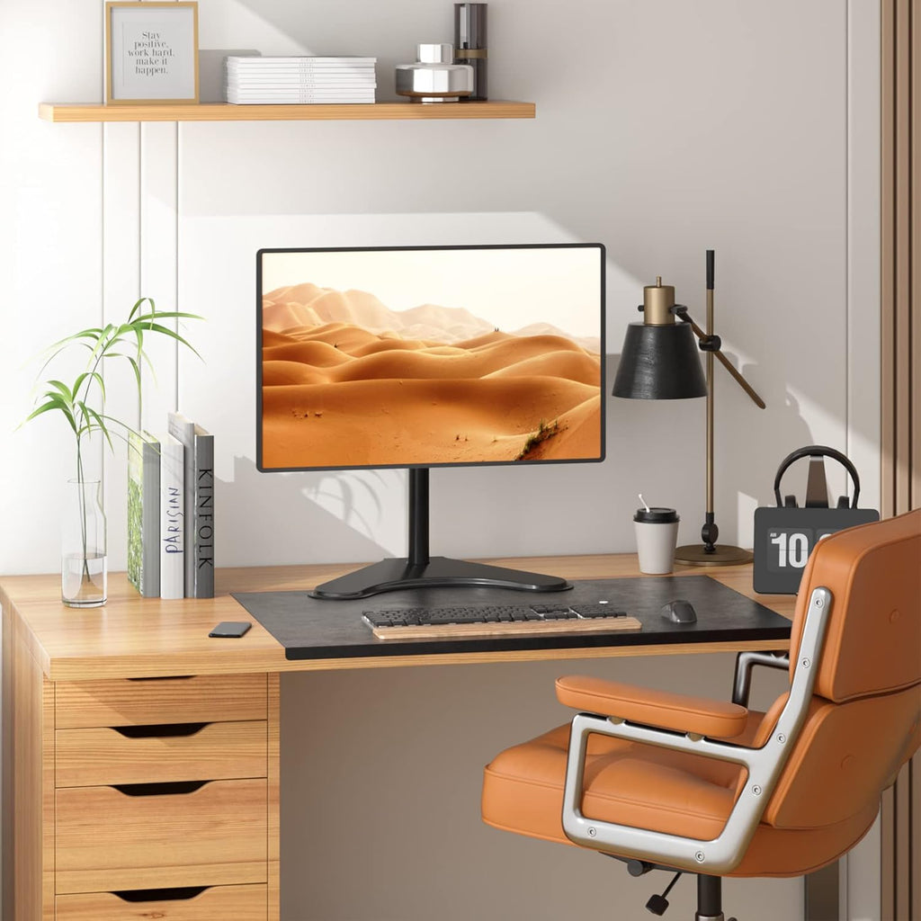 WALI Single Monitor Stand for 13-32 Inch Computer Screens, Freestanding Single Monitors Arm Desk Mount, Universal VESA Monitor Mount 75x75/100x100mm, Adjustable Height and Angle, (MF001), Black