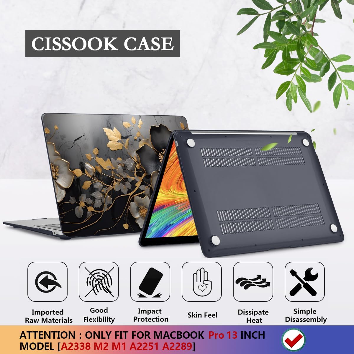 CISSOOK Compatible with MacBook Pro 13 inch Case M2 2025-2020 A2338 M1 A2251 A2289 Model with Touch Bar, Plastic Flower Hard Shell &Keyboard Cover&Screen Protector, Abstract Oil Painting