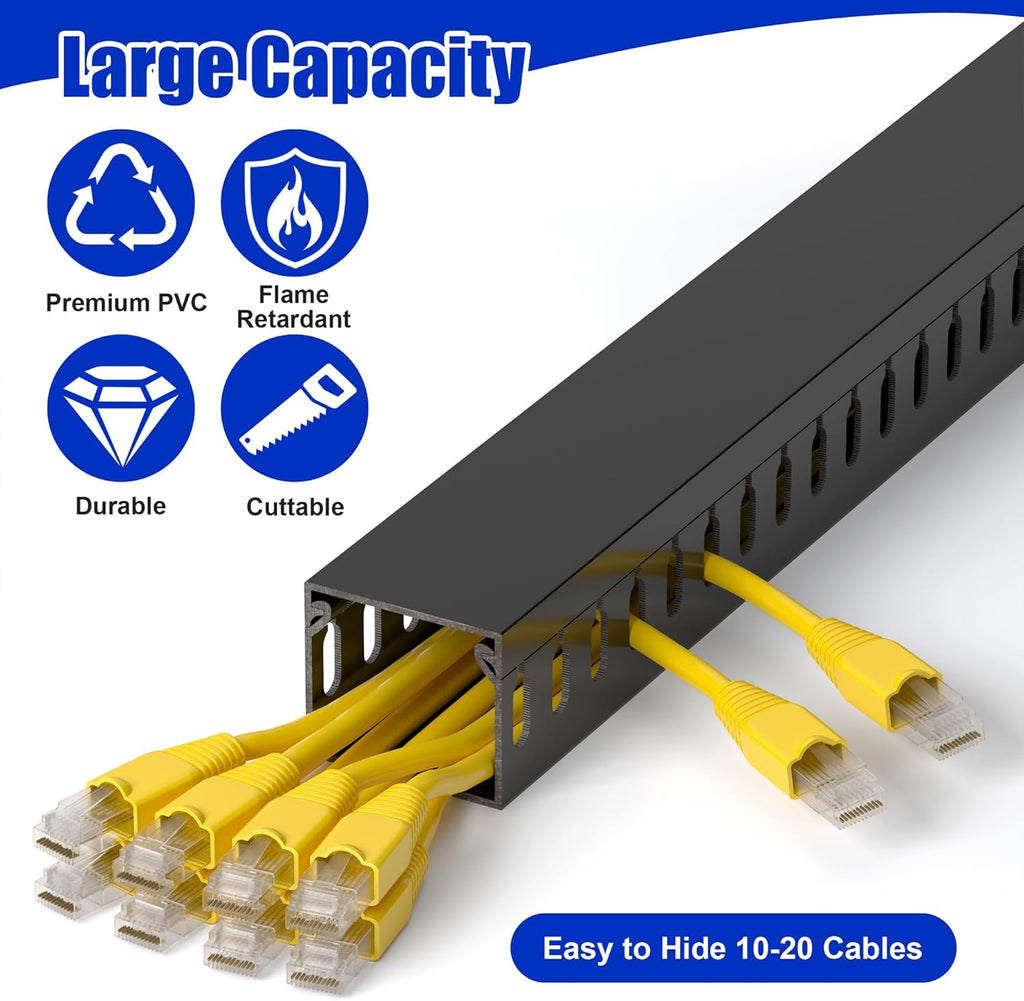 ZhiYo H1.4 x W1.6in Server Rack Cable Management Raceway, 94.5in(6X L15.7in) Cable Raceway Kit, Electrically Safe PVC Open Slot Wire Cord Hider for Under Desk/Computer/Network Cords, Black